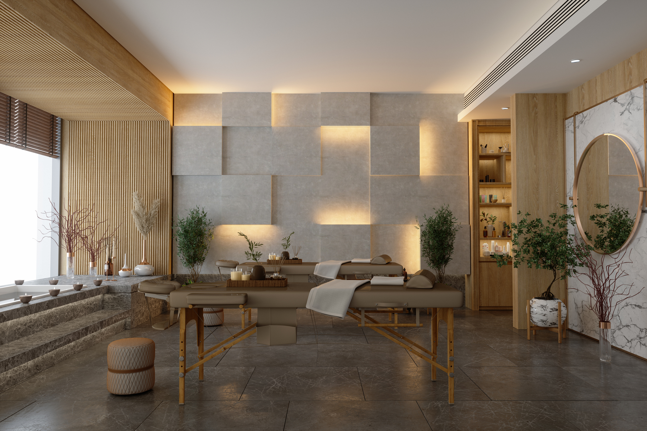 Serene spa reception and treatment space