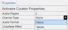 Channel Type dropdown, Mono or Stereo.