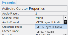 Audio Format options, MPEG Layer III or MPEG-4.
