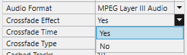 Crossfade Effect dropdown, Yes or No.