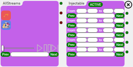 AllStreams card with the Injectable schedule builder beside it.