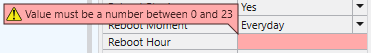 Reboot Hour validation: 0–23.