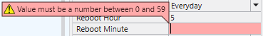 Reboot Minute validation: 0–59.