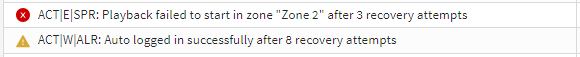 Event Log set to Warning: error and warning events are logged.
