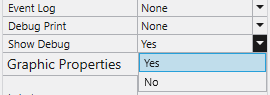 Debug Print property visible after enabling Show Debug.