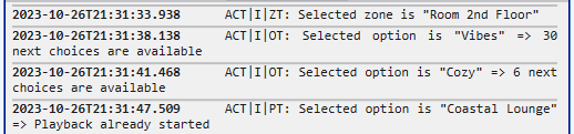 Playback mode: remaining seconds for each active playback session.