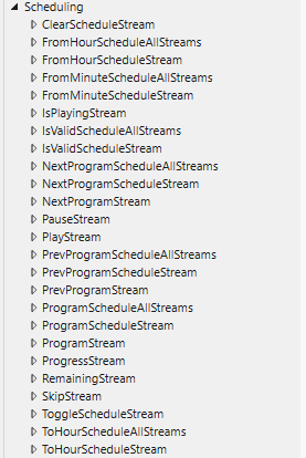 Scheduling main category, first column of secondary categories.