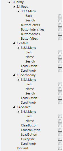 Music Library Control Pins, Root, Main, Secondary, Search subtrees.