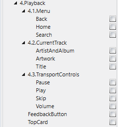 Now Playing Control Pins, Menu, CurrentTrack, TransportControls.