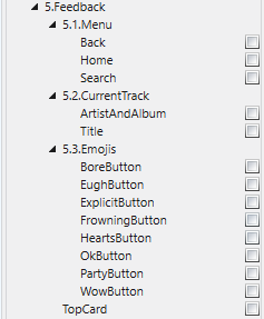 Feedback screen Control Pins, Menu, CurrentTrack, Emojis.