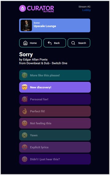 Feedback screen with a positive reaction selected, playback continues.