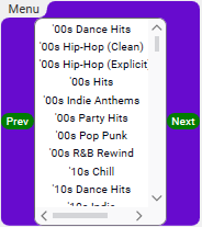 Menu card, read-only flat list of every program in the user's Music Library.